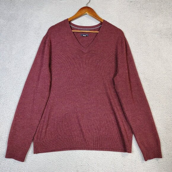 Banana Republic Sweater Men's XL Red 100% Extra Fine Merino Wool V-Neck Classic